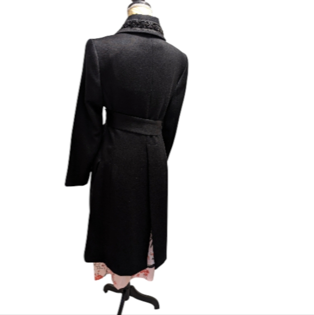Rare!!! Vintage Beaded Zara Woman 100% Wool Black Beaded Coat. Made In Spain - Picture 7 of 14